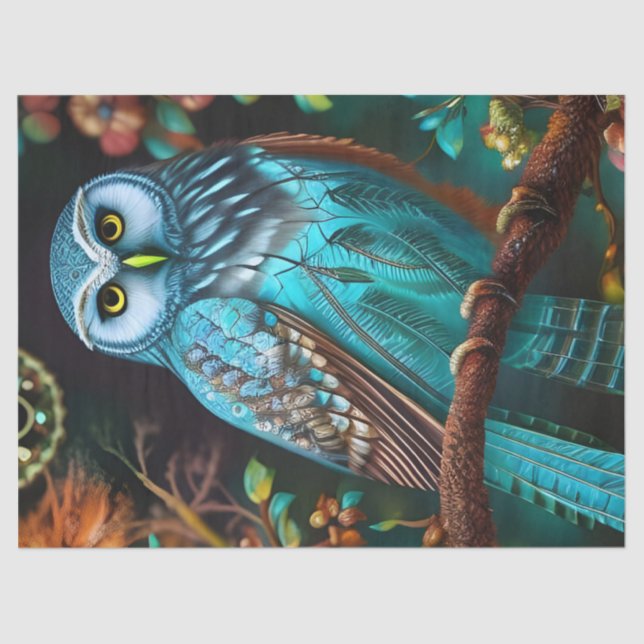 Turquoise owl tissue paper (Front)