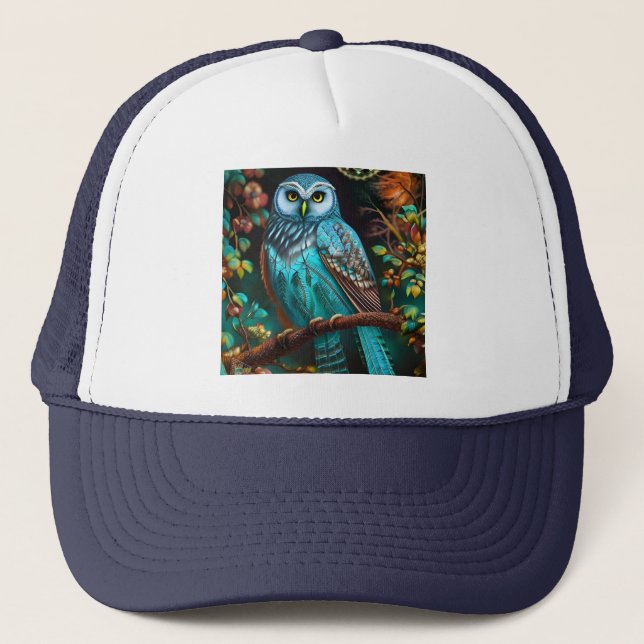 Turquoise owl trucker hat (Front)