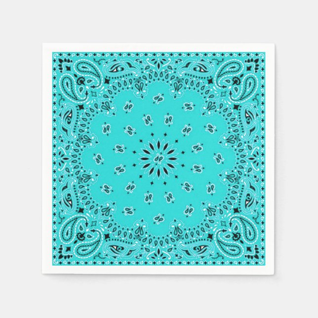 Turquoise Paisley Bandana Scarf BBQ Picnic Napkin (Front)