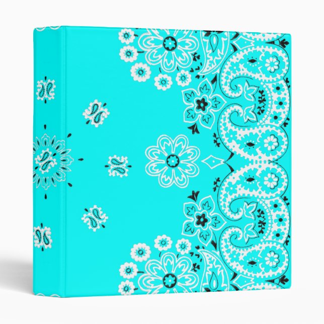Turquoise paisley bandanna 1 inch  3 ring binder (Front/Spine)