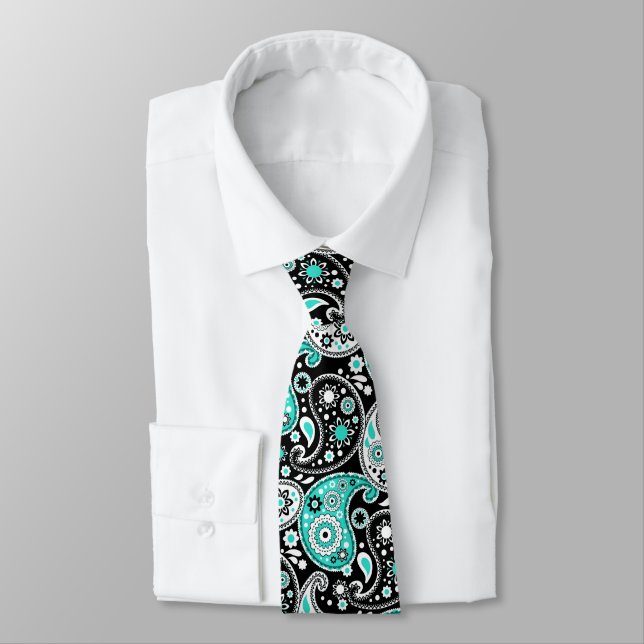 Turquoise Paisley Fancy Country Western Rancher Neck Tie (Tied)