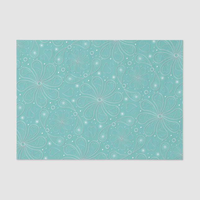 Turquoise Paisley Floral Hearts Pattern Tissue Paper (Front)