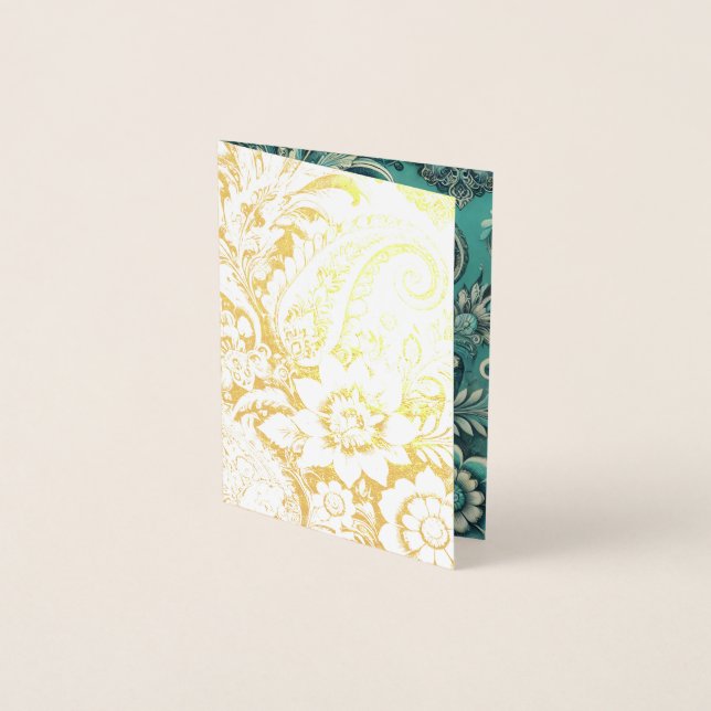 Turquoise Paisley Floral Pattern Foil Card (Front)