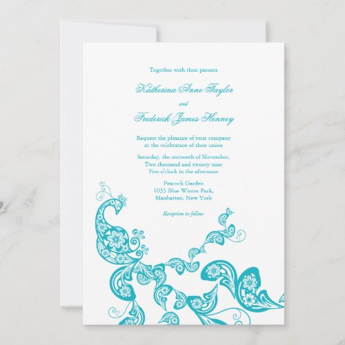 Turquoise Paisley Peacock Chic Wedding Invite