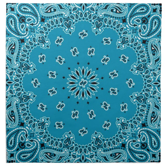 Turquoise Paisley Western Bandana Scarf Print Cloth Napkin (Front)