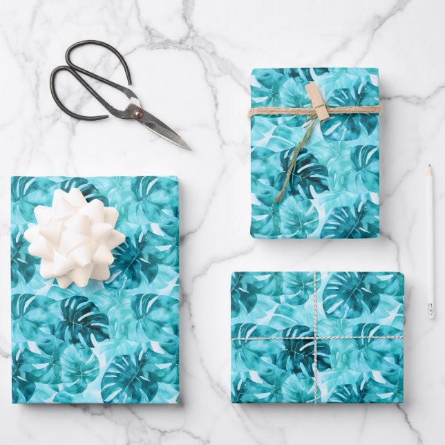 Turquoise Palm Fronds  Wrapping Paper Sheets (Front)