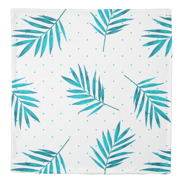 Turquoise palm leaves pattern duvet cover (Back)