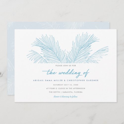 Turquoise Palm Leaves Tropical Beach Wedding Invitation