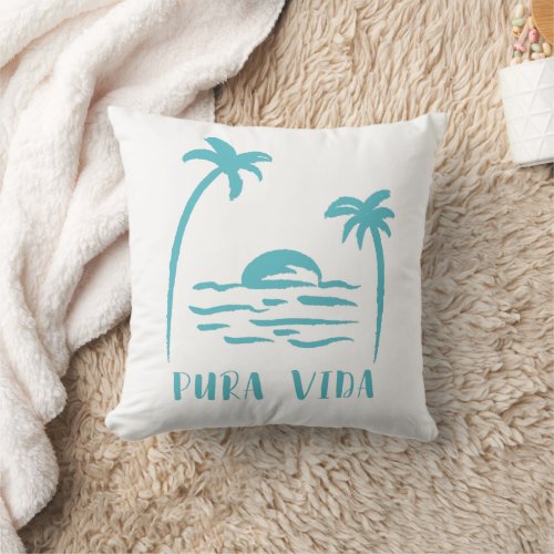 Turquoise Palm Tree Beach Pura Vida Costa Rica Throw Pillow