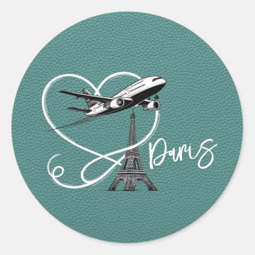 Turquoise Paris Passport  Classic Round Sticker