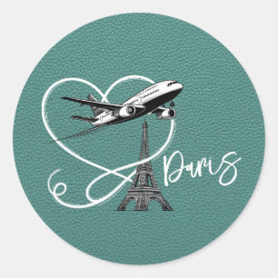 Turquoise Paris Passport Classic Round Sticker