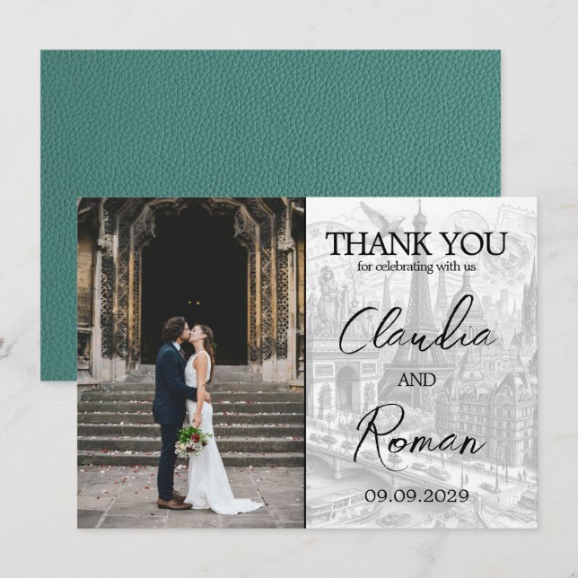 Turquoise Paris Passport Thank You Card (Front/Back)