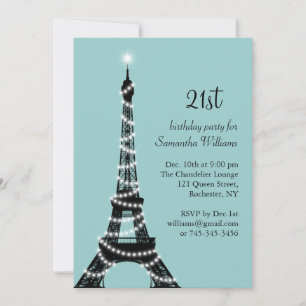 Turquoise Parisian 21st Birthday Invitation