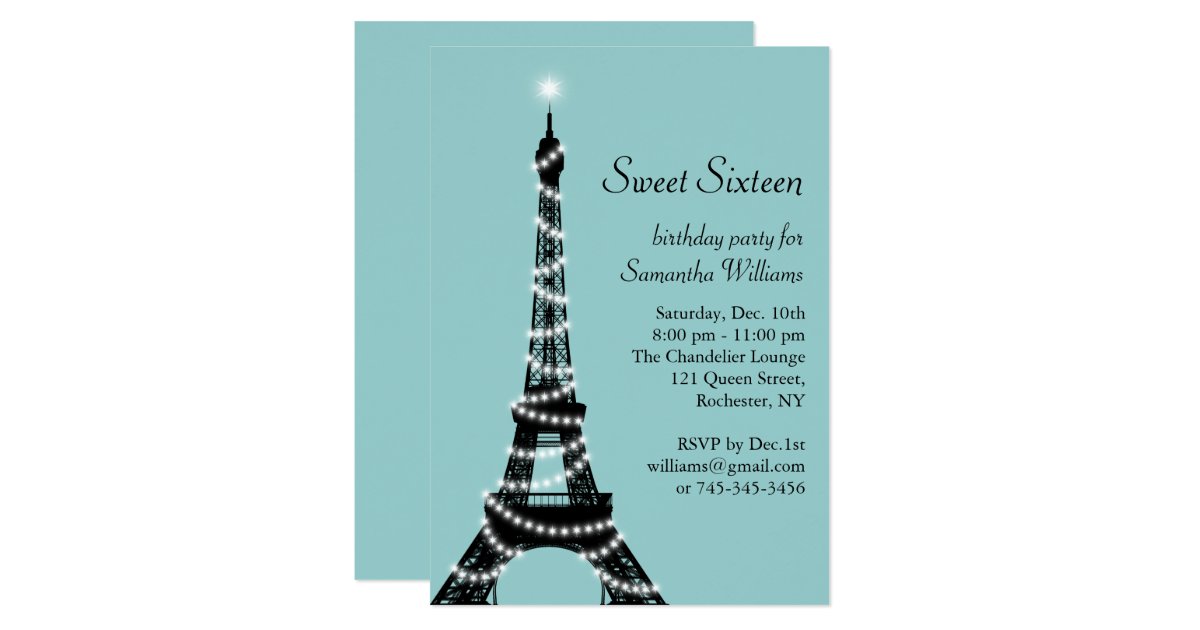 Turquoise Parisian Sweet 16 Invitation Zazzle