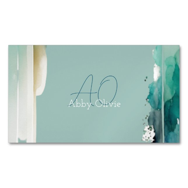 Turquoise pastel blue green abstract simple business card magnet (Front)