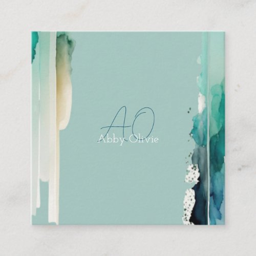 Turquoise pastel blue green abstract simple square business card