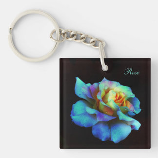 Turquoise Pastel Rainbow Rose KeyChains