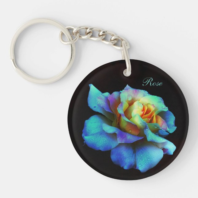 Turquoise Pastel Rainbow Rose KeyChains (Front)