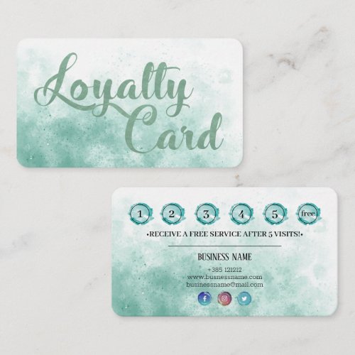 Turquoise pastel watercolor Texture Foil effect Loyalty Card