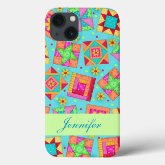 Turquoise Patchwork Quilt Block Art Custom iPhone 13 Case
