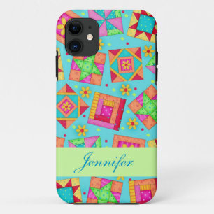 Turquoise Patchwork Quilt Block Art Custom iPhone 11 Case