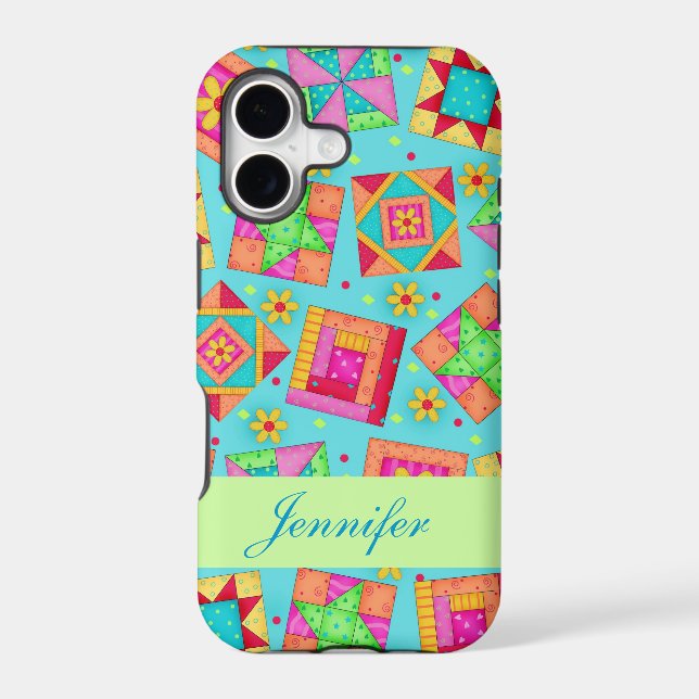 Turquoise Patchwork Quilt Block Art Custom Iphone Case (Back)