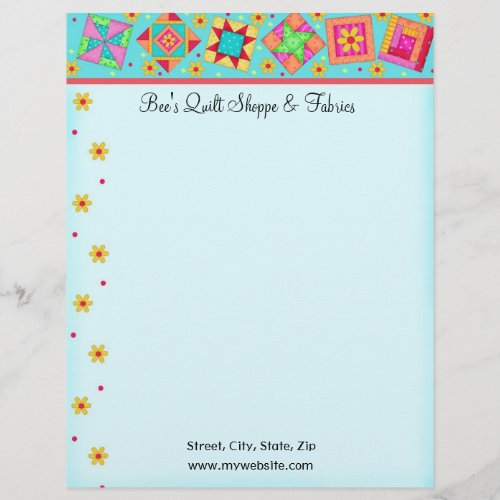 Turquoise Patchwork Quilt Blocks Letterhead