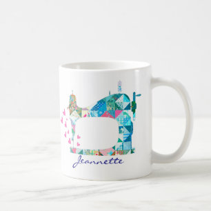 Turquoise Patchwork Quilt Sewing Machine Coffee Mug