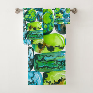 Turquoise pattern bath towel set