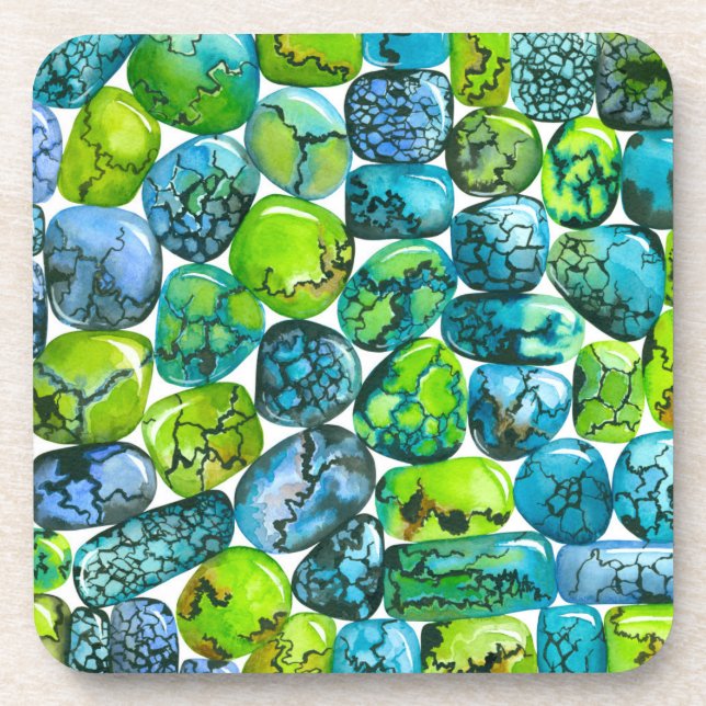 Turquoise pattern beverage coaster (Front)