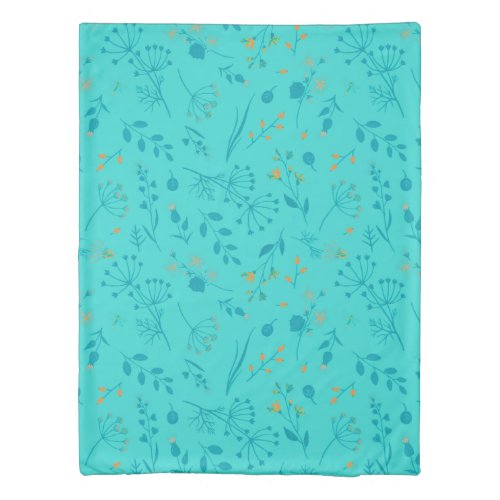 Turquoise Pattern Wildflowers Berries Duvet Cover