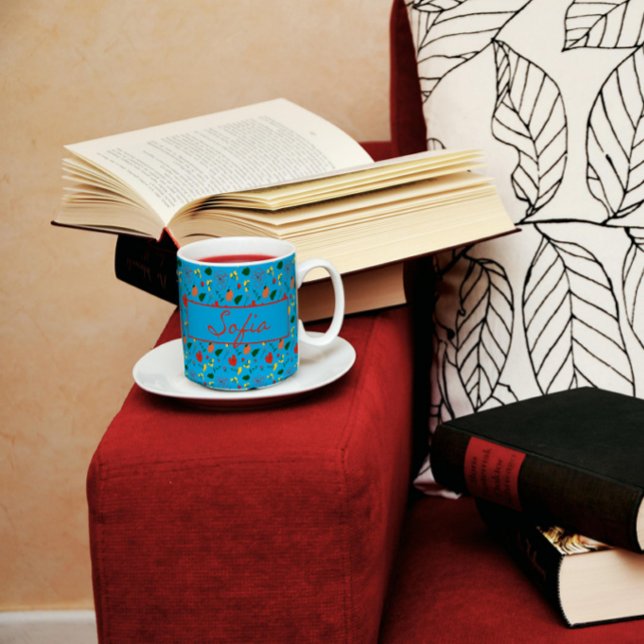 Turquoise pattern wildflowers red poppy coffee mug (Creator Uploaded)