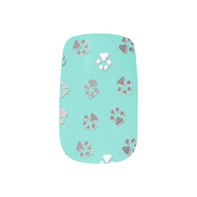 Turquoise Pawprint Minx Nail Wraps (Left Thumb)