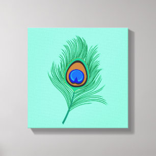Turquoise Peacock Feather on Light Aqua Canvas Print