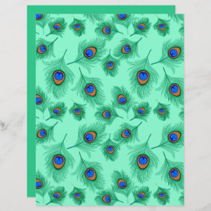 Turquoise Peacock Feathers on Light Aqua