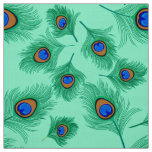 Turquoise Peacock Feathers on Light Aqua Fabric