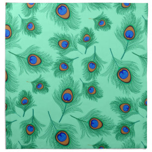 Turquoise Peacock Feathers on Light Aqua Napkin