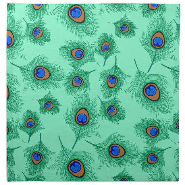 Turquoise Peacock Feathers on Light Aqua Napkin (Front)