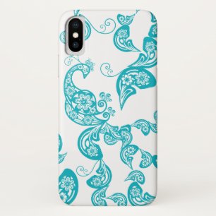 Turquoise Peacock Floral Paisley Elegant Stylish iPhone X Case
