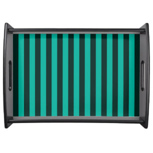 Turquoise Peacock Vertical Stripes Serving Tray