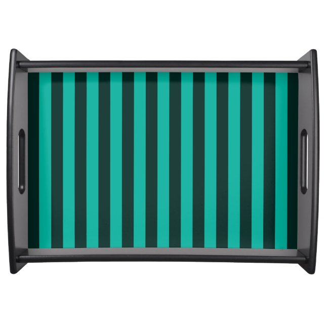 Turquoise Peacock Vertical Stripes Serving Tray (Front)