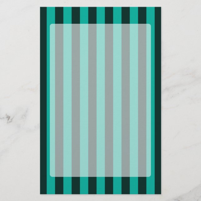Turquoise Peacock Vertical Stripes Stationery (Front)