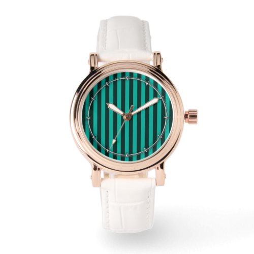 Turquoise Peacock Vertical Stripes Watch