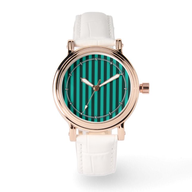 Turquoise Peacock Vertical Stripes Watch (Front)