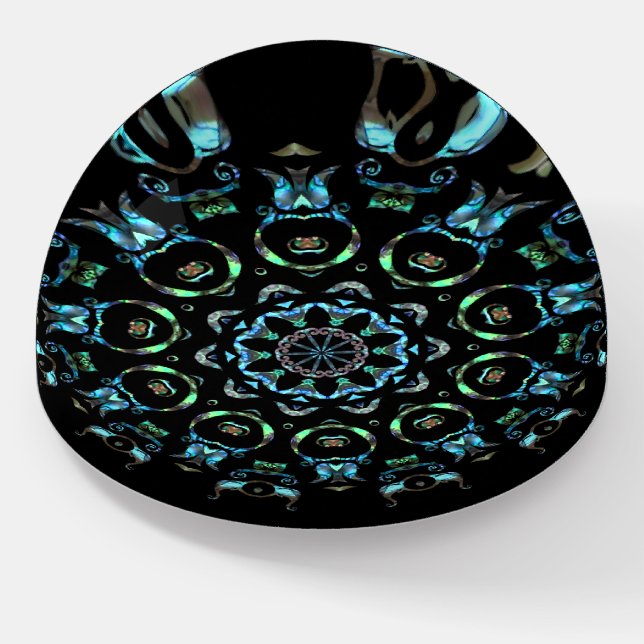 Turquoise Pearl Mandala Dome Paperweight (Angled)