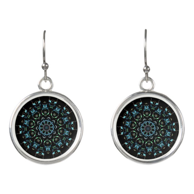 Turquoise Pearl Mandala Earrings (Front)