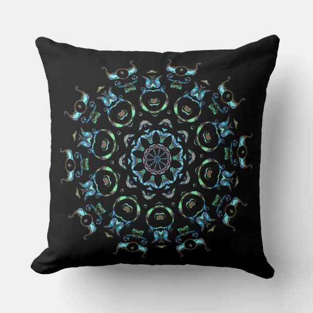 Turquoise Pearl Mandala Throw Pillow (Front)