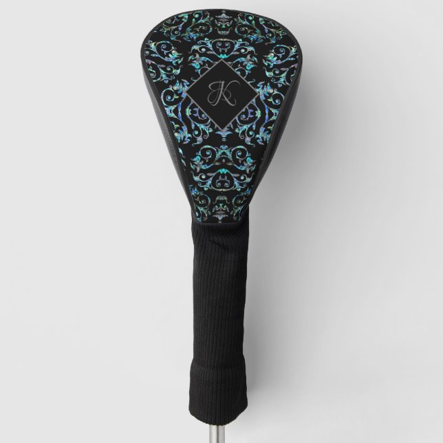 Turquoise Pearl Pattern Monogrammed Golf Head Cover (Front)