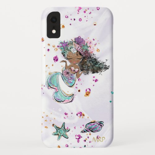  Turquoise Pearls Gold Pink Glitter Mermaid iPhone XR Case