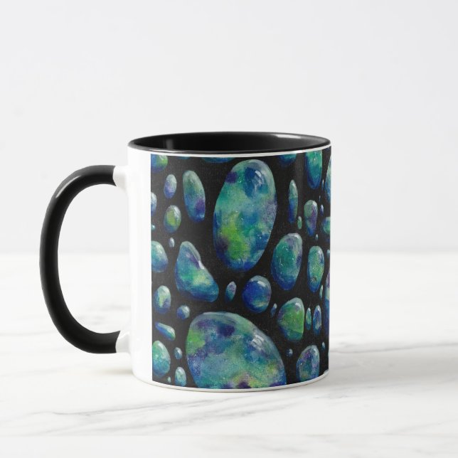 Turquoise Pebbles Black Abstract Mug (Left)